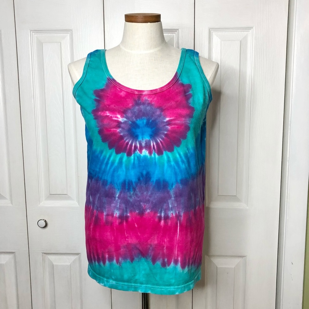 Anvil brightly colored Tie Dye tank top, scoop neck